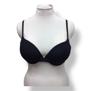 Vassarette Lace Front Padded Pushup Bra VTG 90s Underwire, Black, size 38C